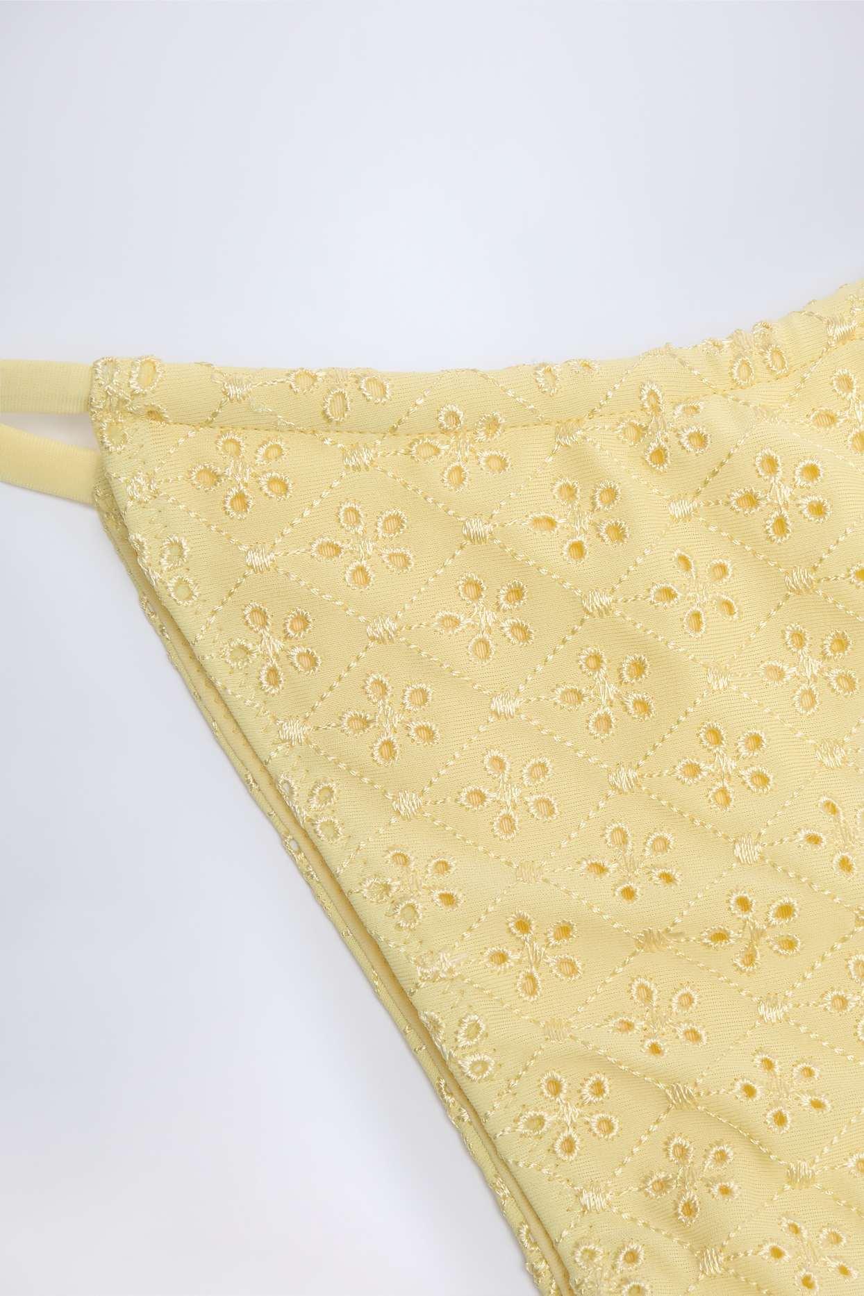 Broderie Anglaise Drawstring Bikini Bottoms in Lemon Yellow Product Image