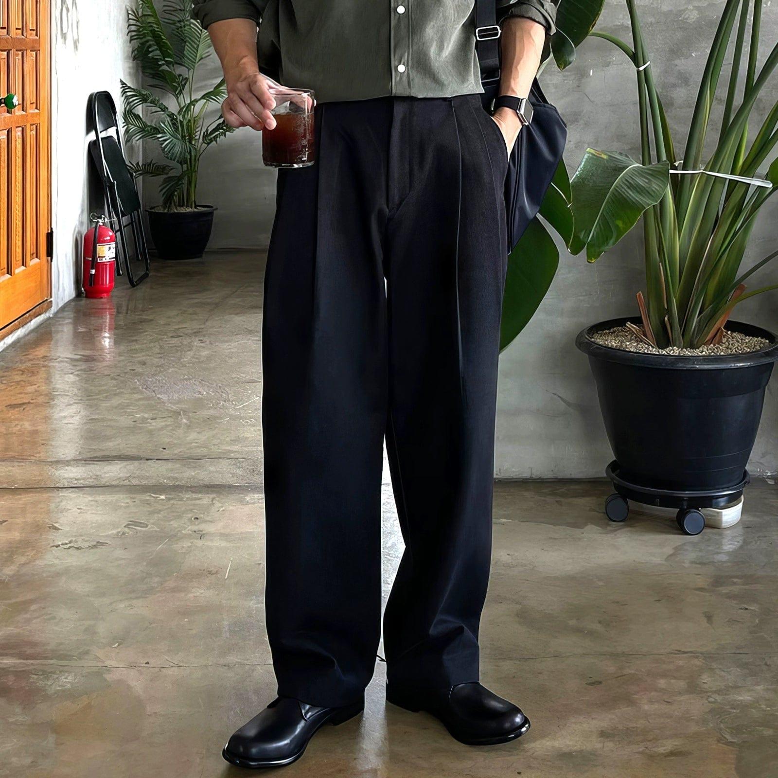 RT No. 10927 FOLDED PLEATED STRAIGHT PANTS Product Image