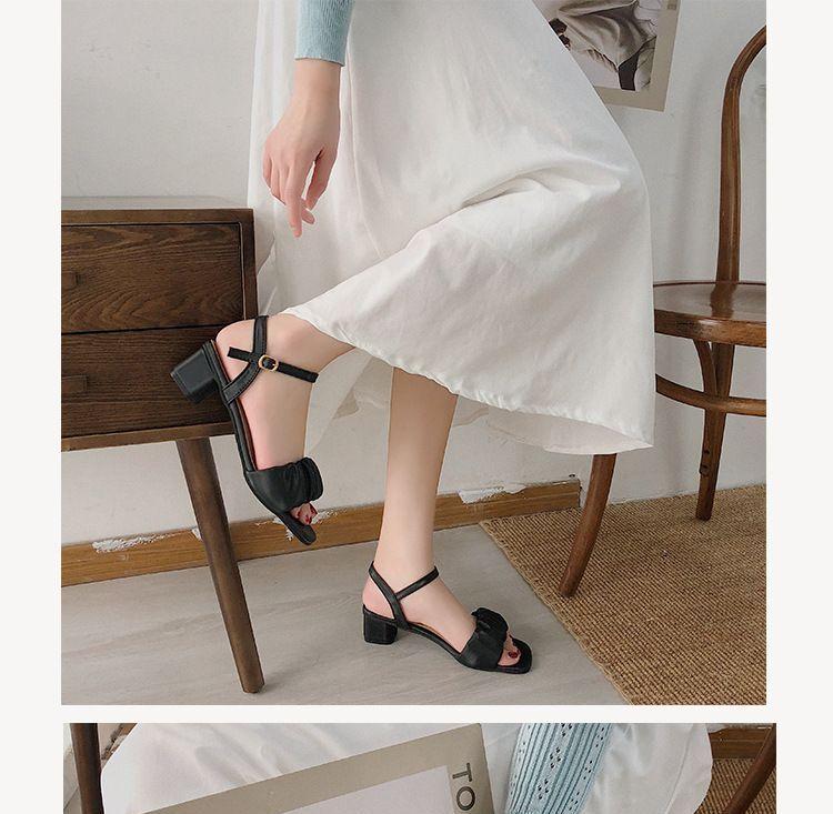 Shirred Ankle Strap Chunky Heel Sandals Product Image