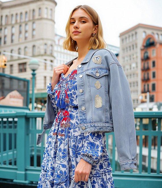 C&V Chelsea & Violet Floral Print Embroidered Long Sleeve Dress Product Image