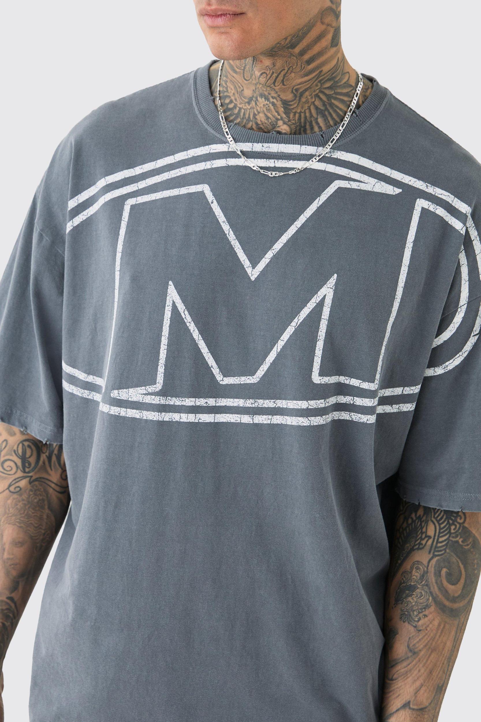 Tall Distressed Oversized Overdye Logo Graphic T-shirt | boohooMAN USA Product Image