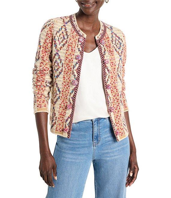 NIC + ZOE Color Wave Knit Round Neck Long Sleeve Jacket Product Image