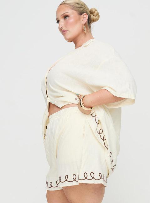 Jamari Linen Blend Shorts Cream / Brown Curve Product Image