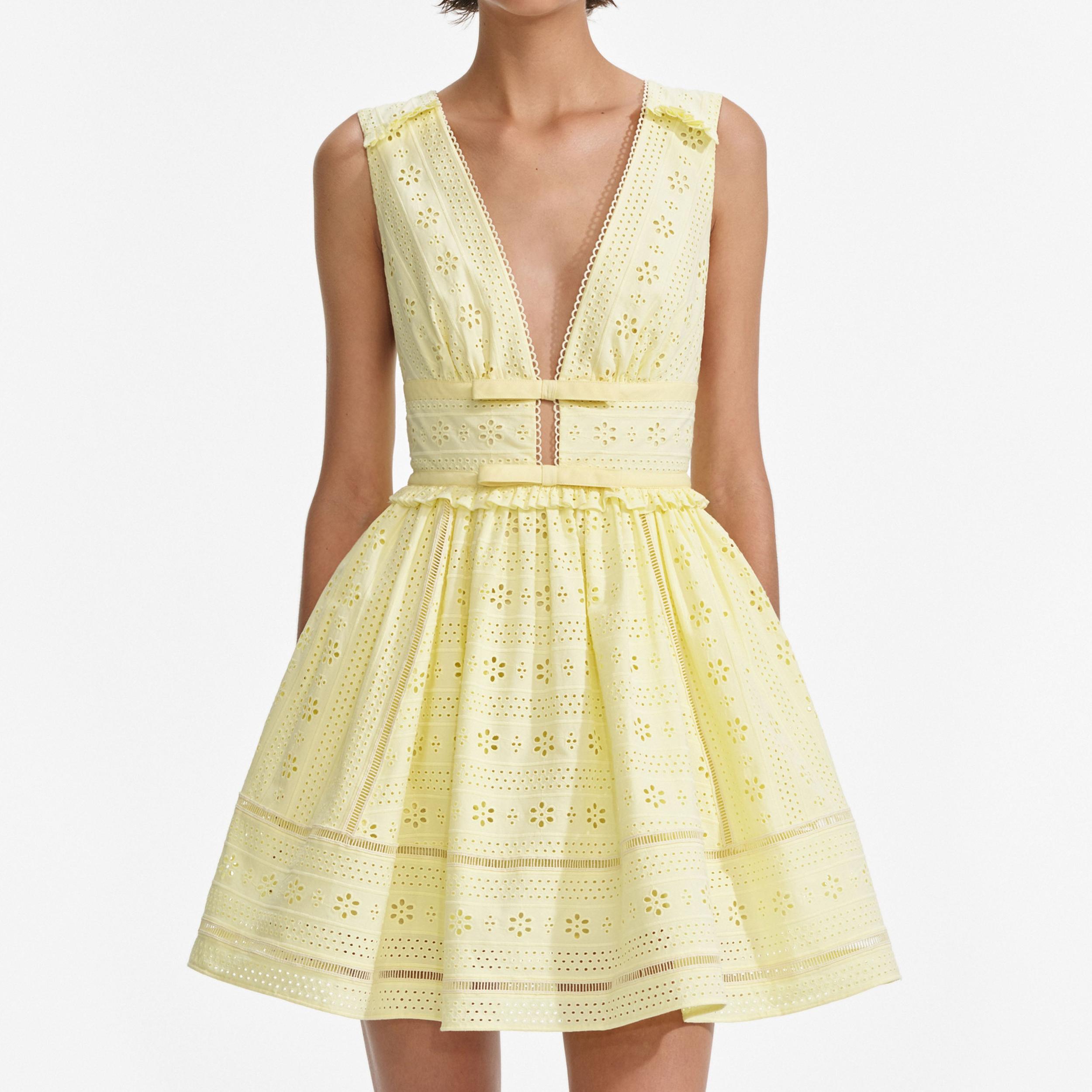Yellow Cotton Broderie Mini Dress Product Image