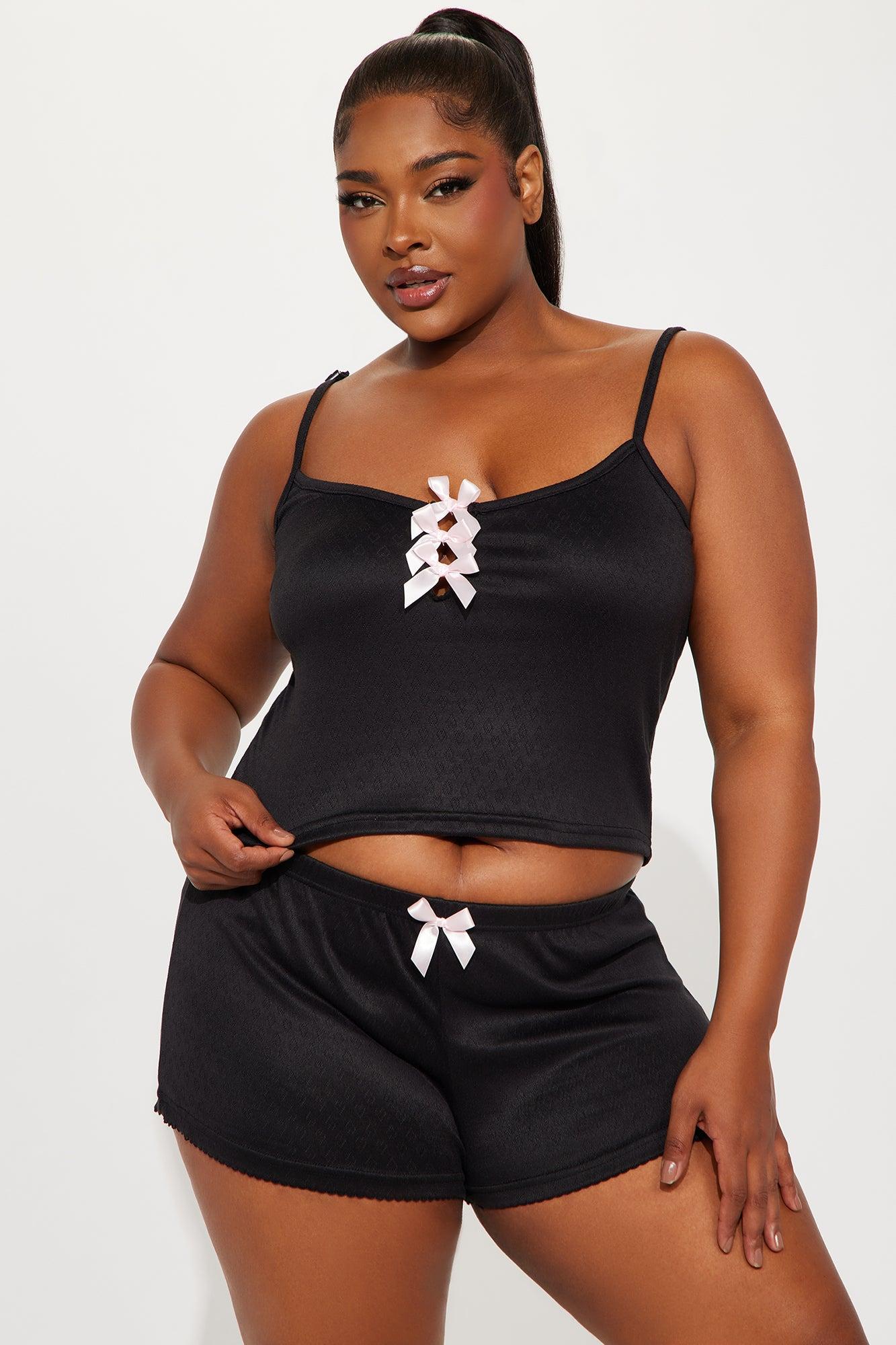 Bow Era Pointelle Cami PJ Short Set - Black/Pink Product Image