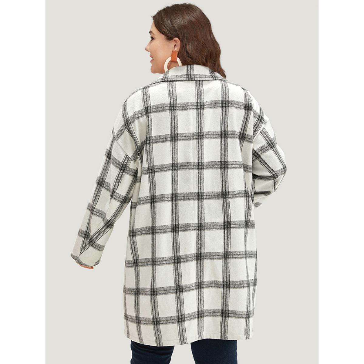 Plus Size Plaid Lapel Collar Button Up Coat Women White Casual Button Ladies Dailywear Winter Coats BloomChic 30/6X Product Image