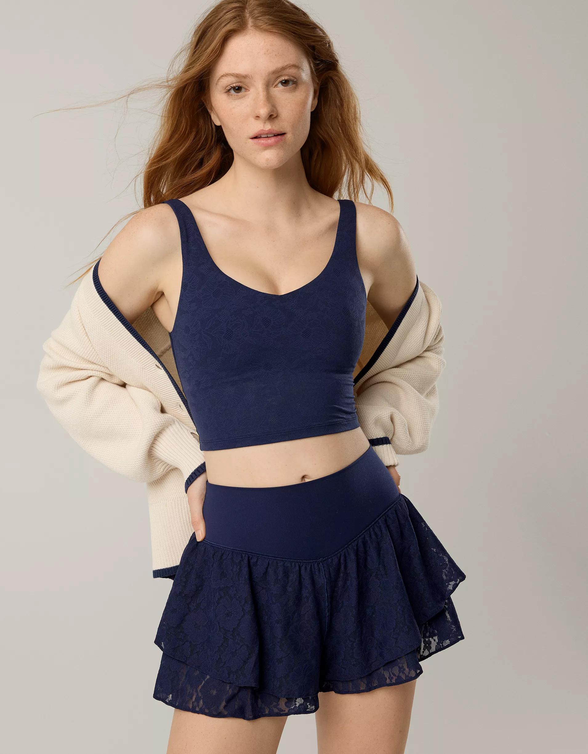 OFFLINE By Aerie Lace Low Key Longline Sports Bra Product Image