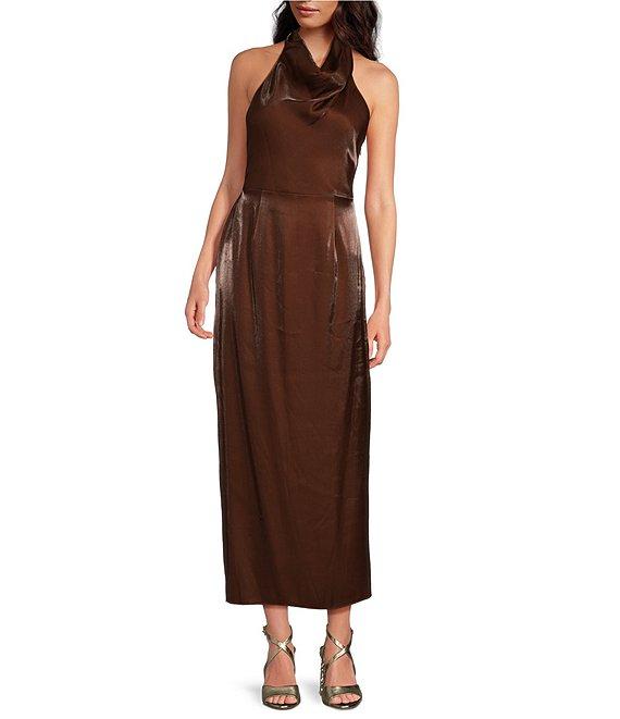 Gianni Bini Dorinda Bonded Lame Mock Neck Sleeveless Sheath Maxi Dress Product Image