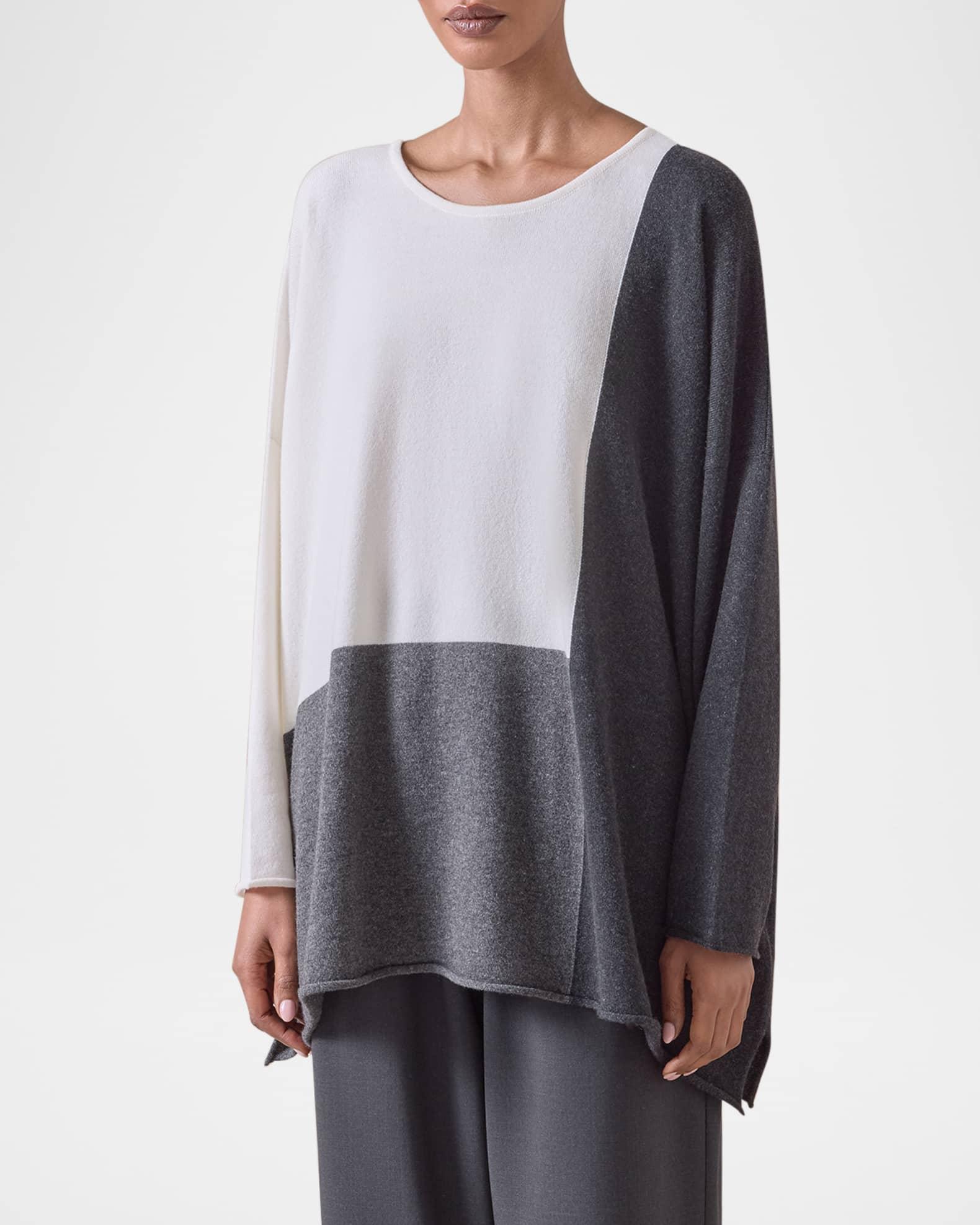 Color Block Cashmere Bateau-Neck Sweater (Long Length) Product Image