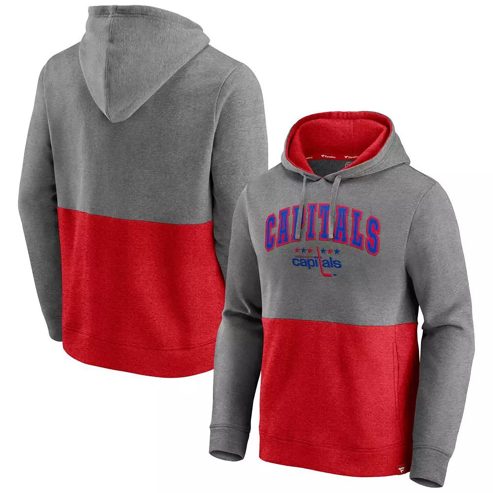 Men's Fanatics Branded Heathered Gray/Red Washington Capitals Block Party Classic Arch Signature Pullover Hoodie, Size: Medium, Grey Product Image