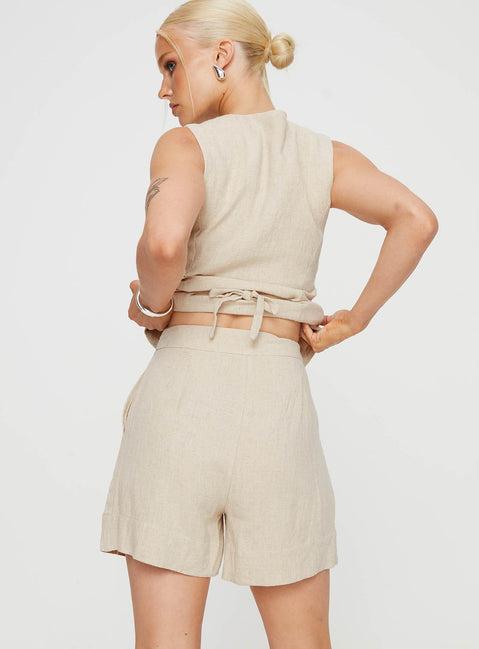 Bellair Linen Blend Shorts Beige Product Image