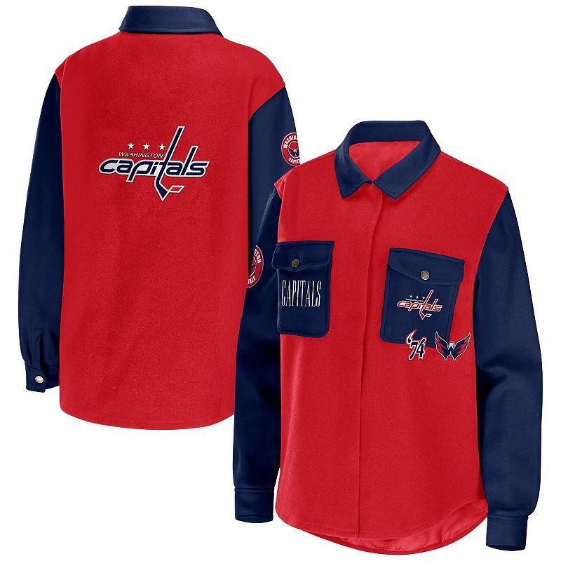 Women's WEAR by Erin Andrews Red/Navy Washington Capitals Colorblock Button-Up Shirt Jacket,  Product Image