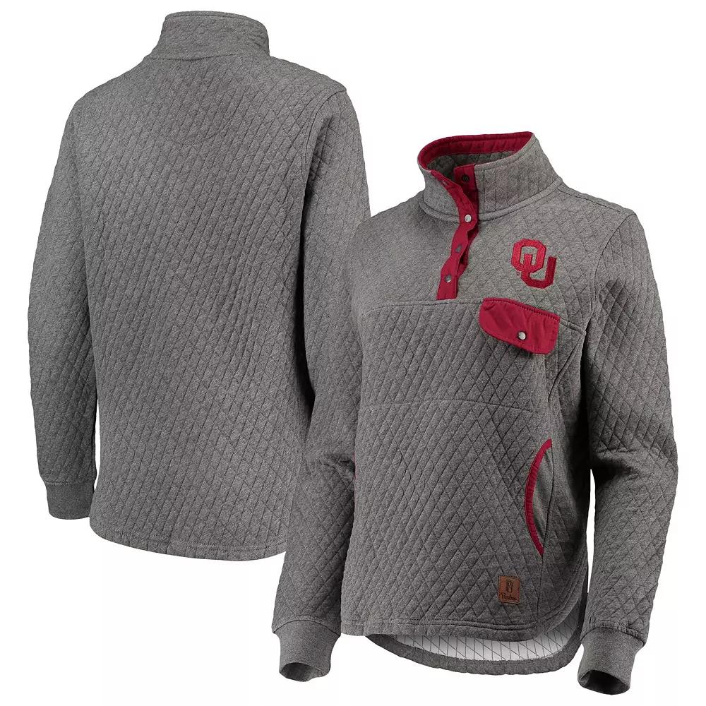 Women's Pressbox Heathered Gray/Crimson Oklahoma Sooners Magnum Quilted Quarter-Snap Pullover Jacket, Size: 2XL, Grey Product Image