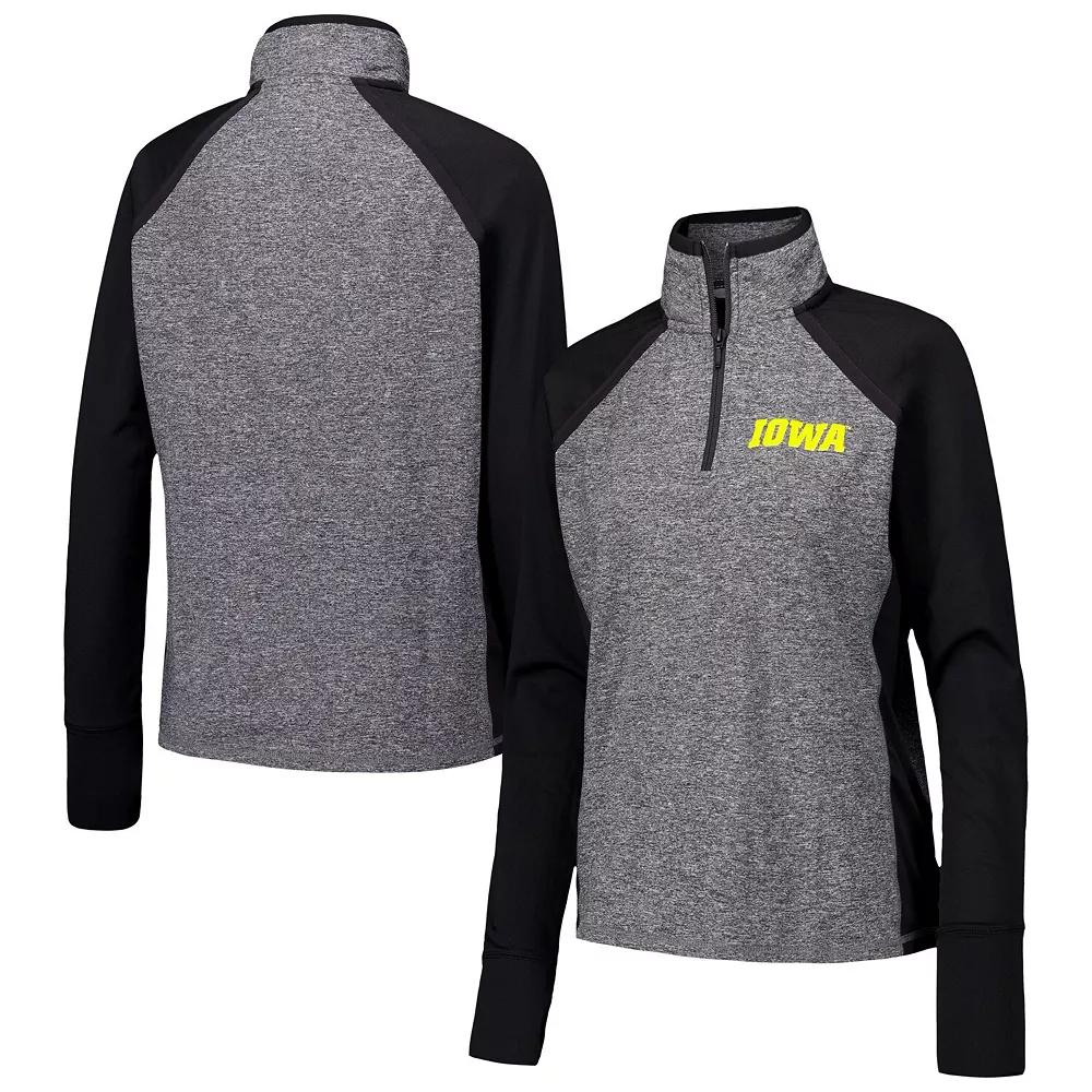 Women's Black/Heather Gray Iowa Hawkeyes Finalist Raglan Quarter-Zip Jacket, Size: Small Product Image