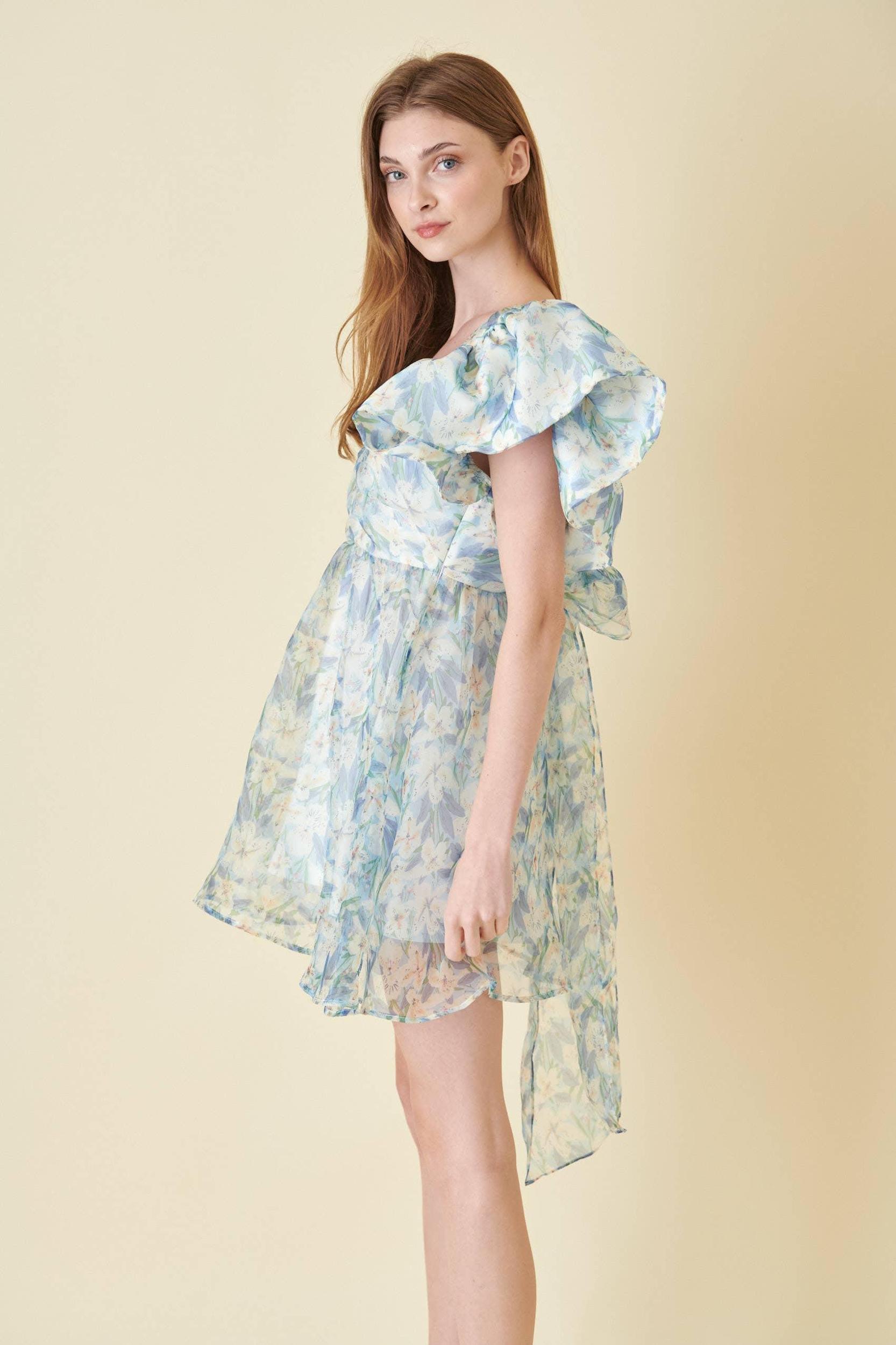 Watercolor Organza Bow Tie Mini Dress Product Image