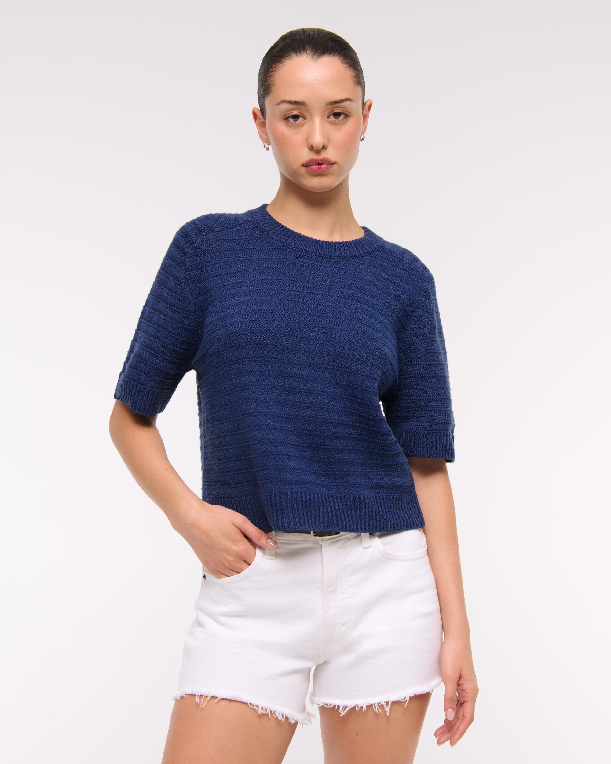 The A&F Madeline Textural Crew Sweater Tee Product Image