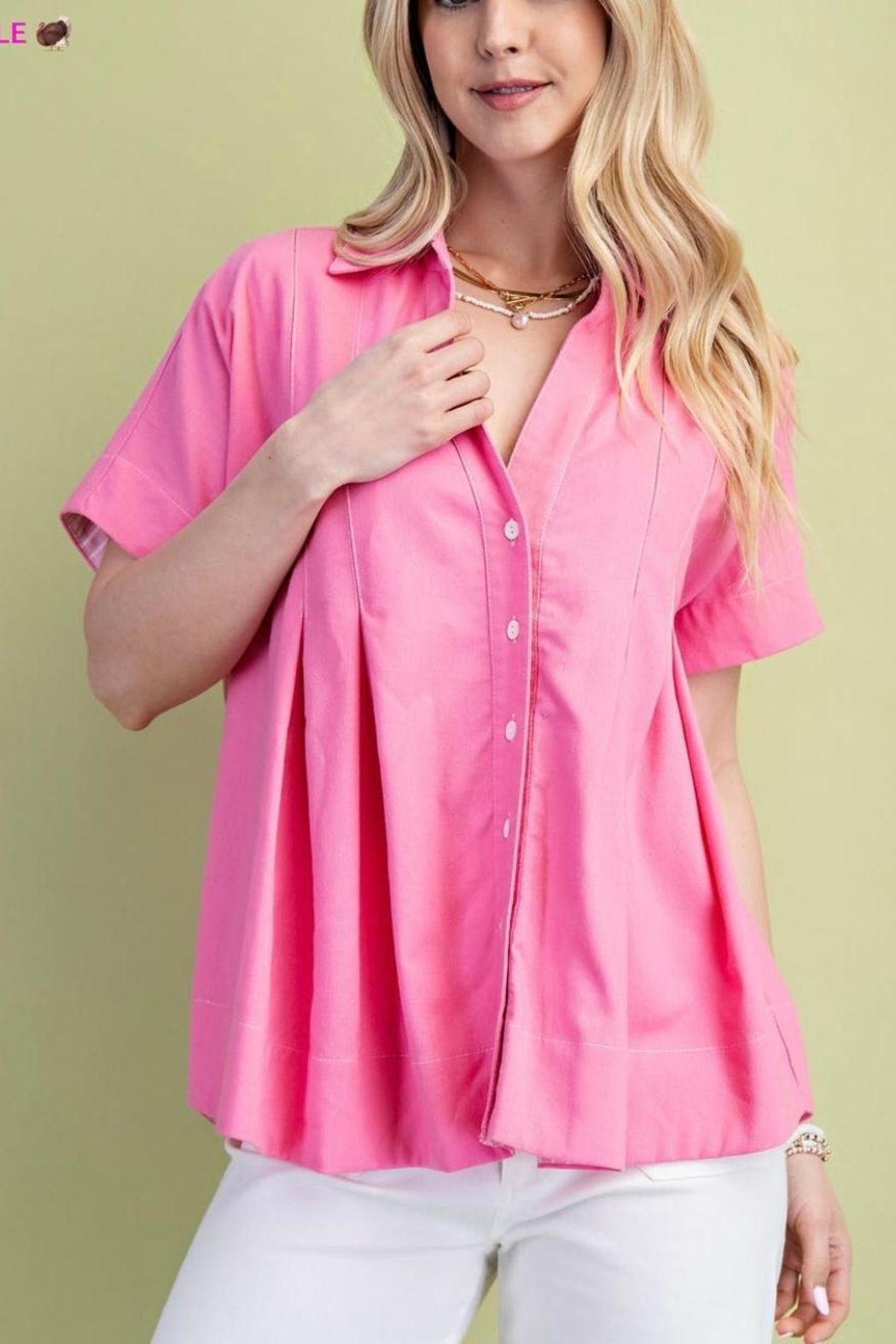 Top,pleated Button Down Product Image