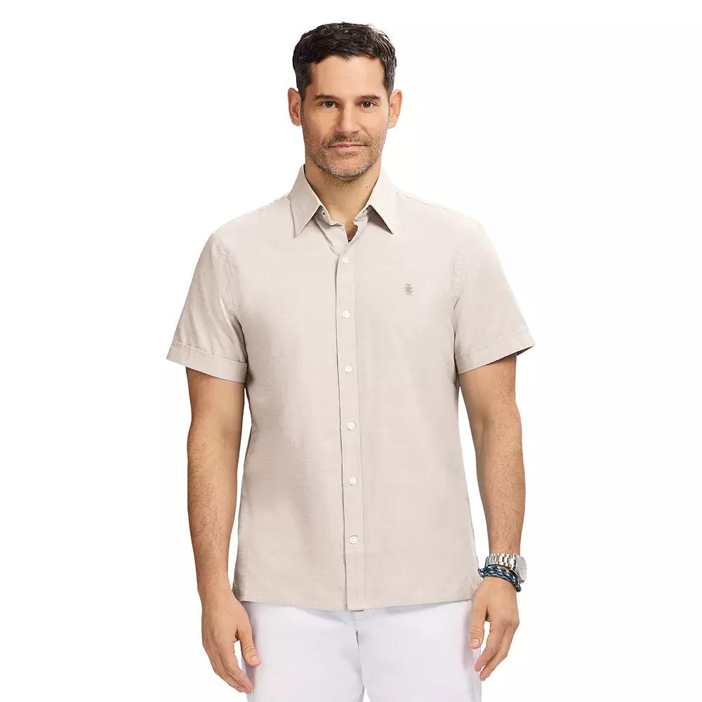 Men's IZOD Madras Short Sleeve Button Down Shirt, Size: Medium, Crockery Product Image