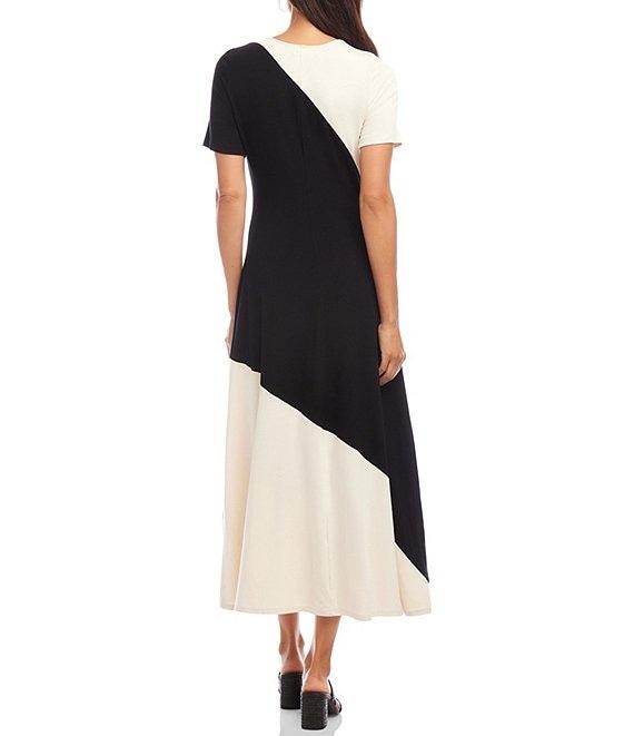 Karen Kane Colorblock Round Neck Short Sleeve A-Line Midi Dress Product Image