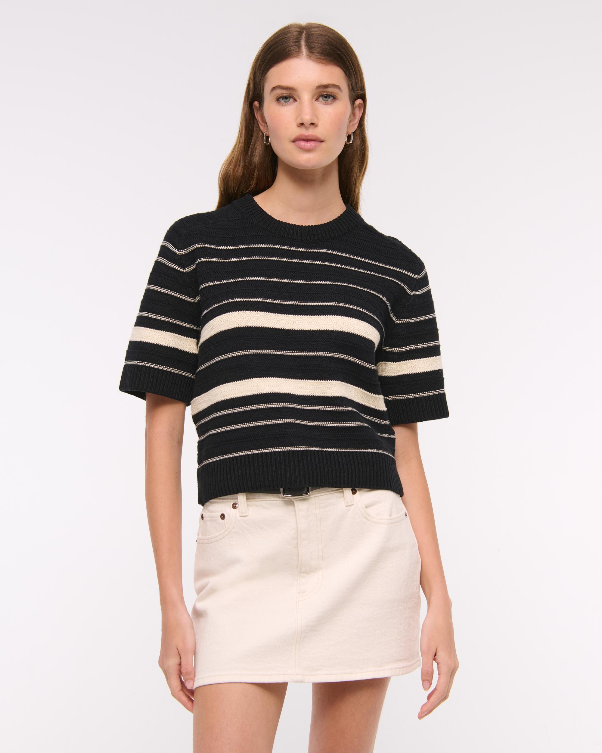 The A&F Madeline Textural Crew Sweater Tee Product Image