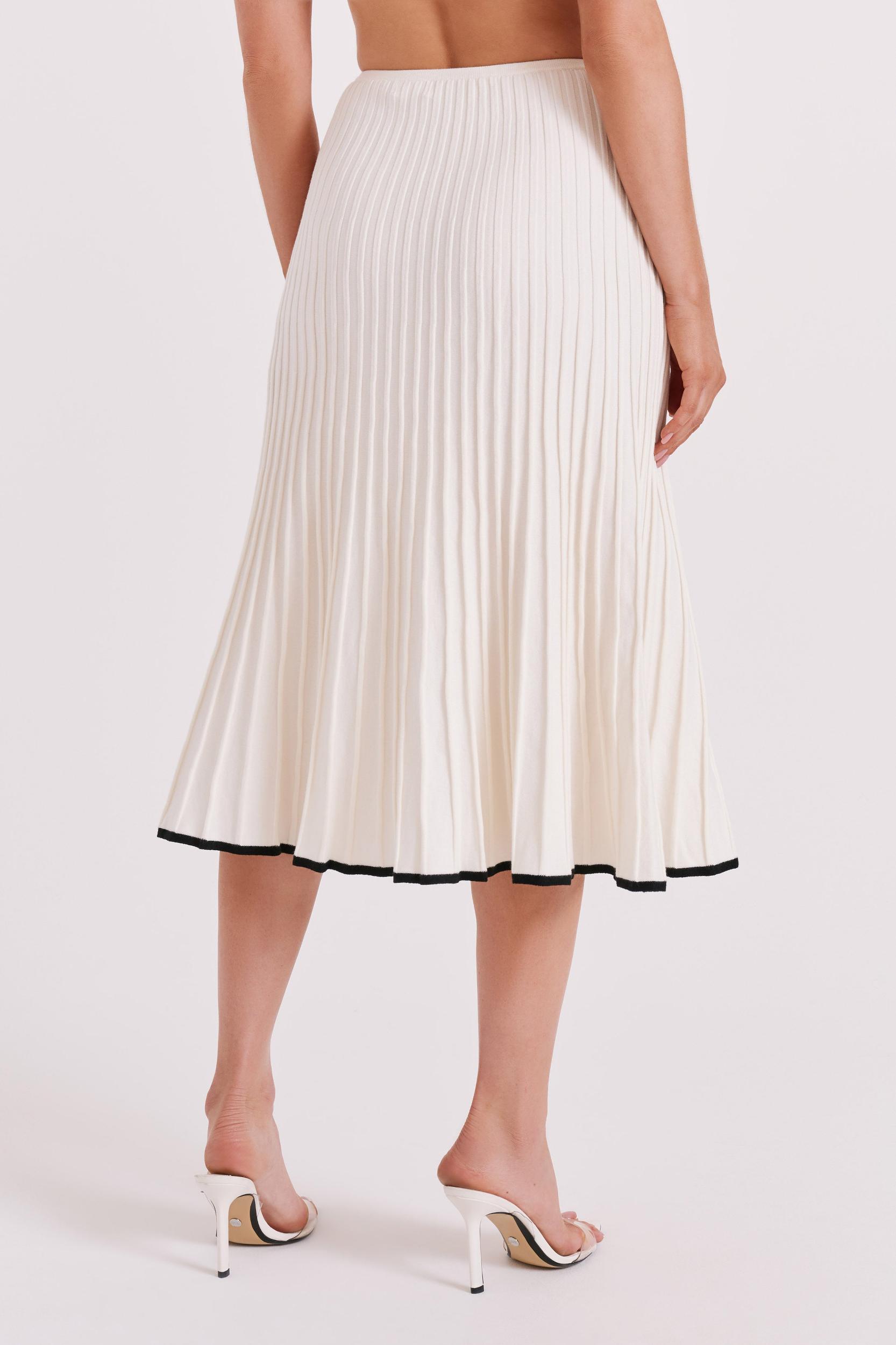 Jolene Contrast Rib Knit Midi Skirt - White Product Image