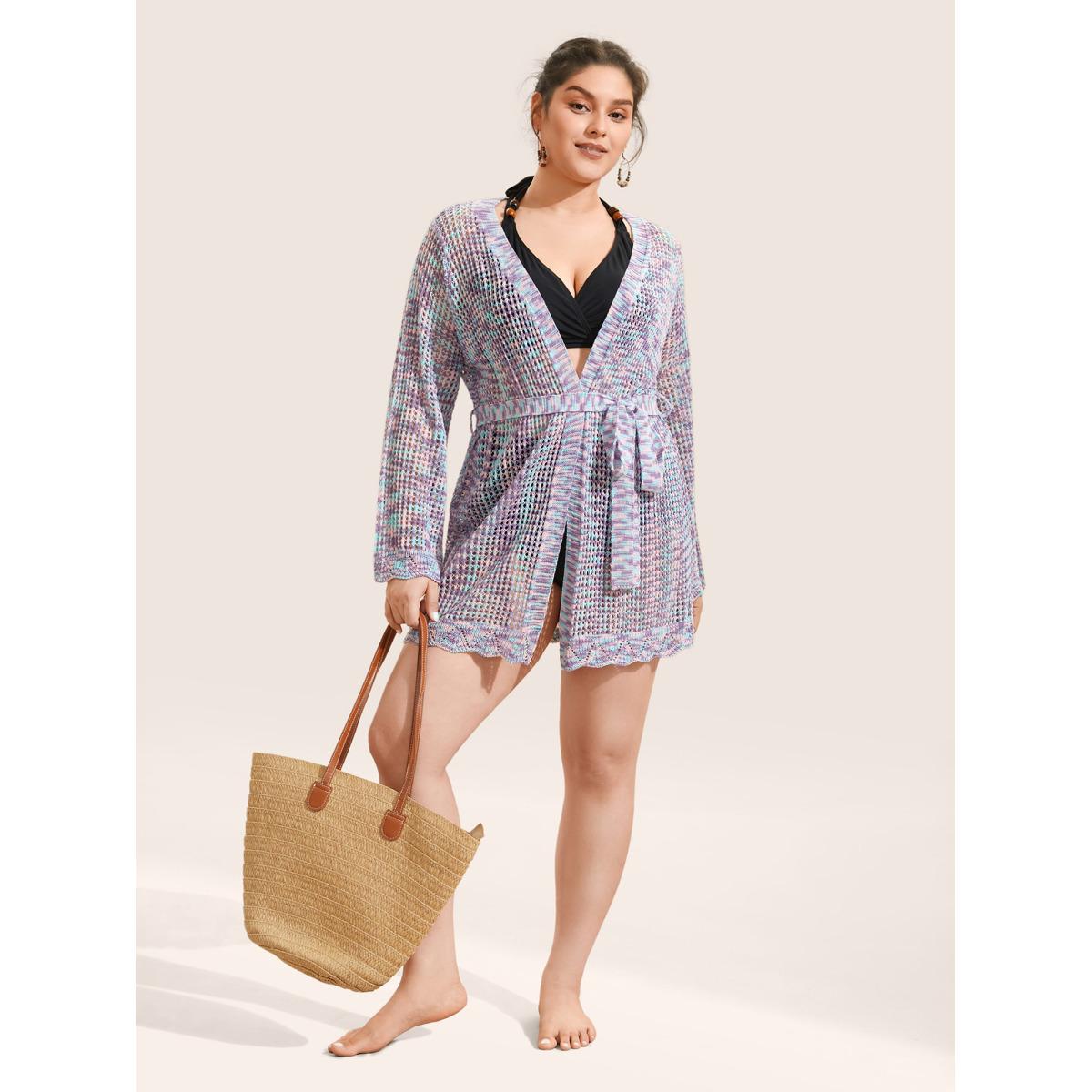 Plus Size Heather Cut Out See Through Ties Swim Cover Up Women's Swimwear Multicolor Beach See through Curve Swim Cover Ups BloomChic 12/L Product Image