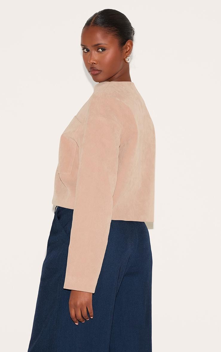 Stone Suede Look Boxy Button Up Jacket Product Image