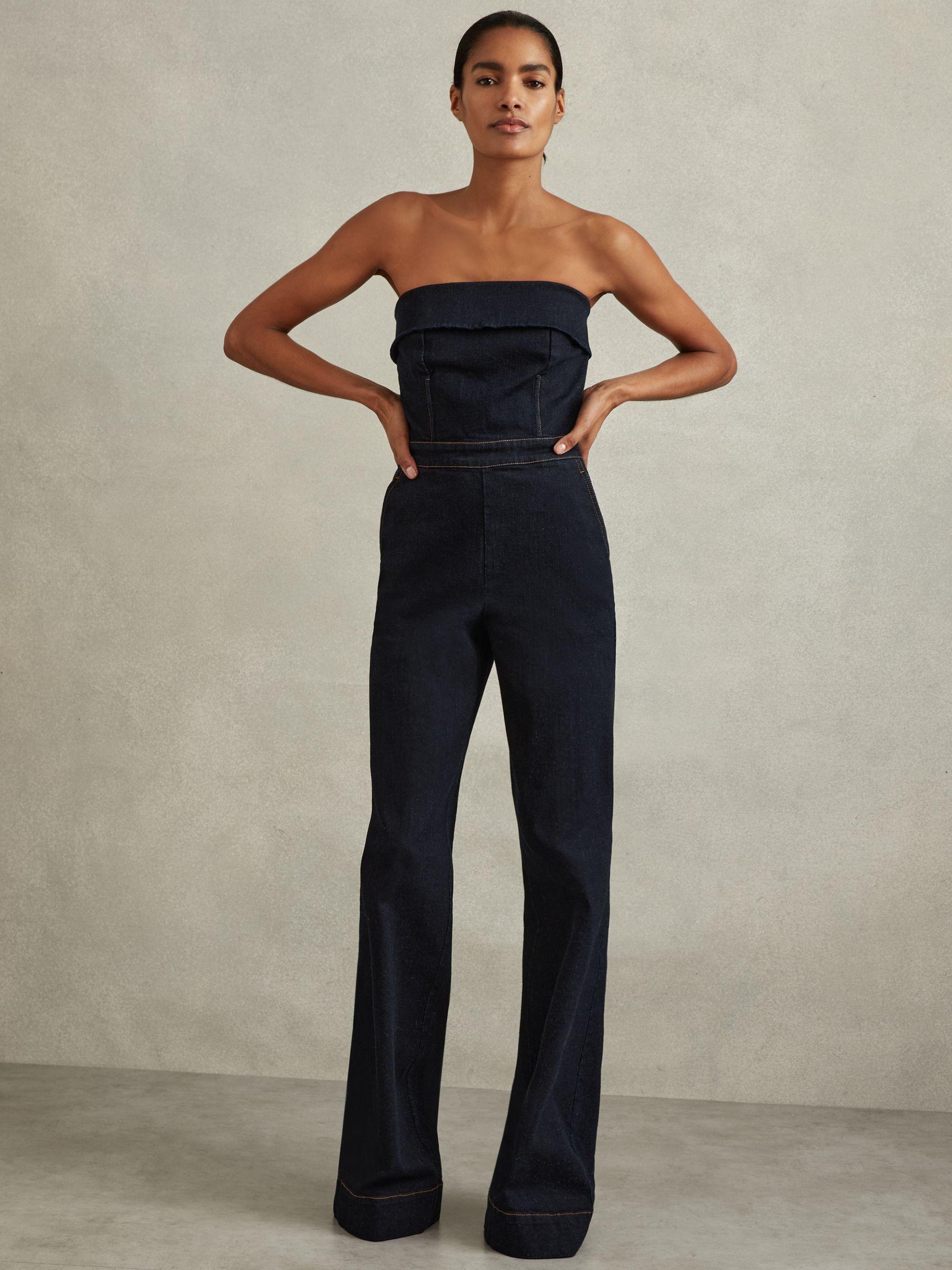 Denim Strapless Wide Leg Jumpsuit in Indigo Product Image