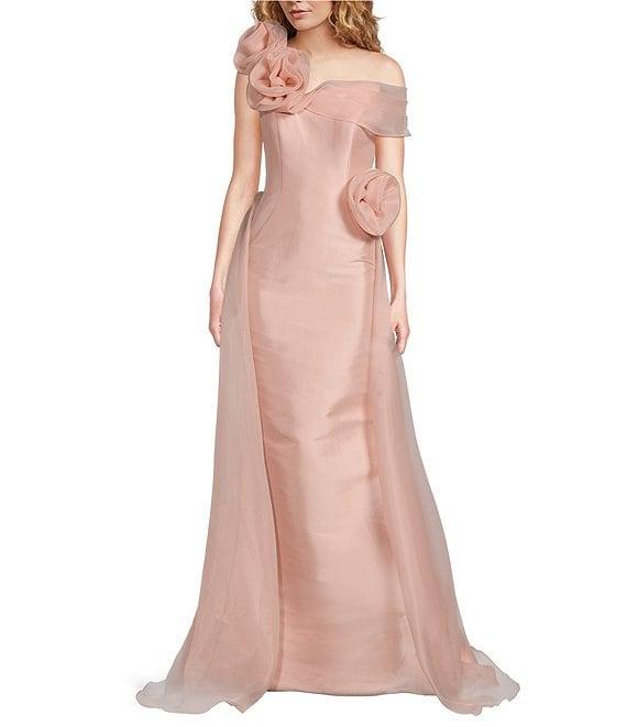 Terani Couture Mikado One Shoulder Rosette Applique Train Gown Product Image