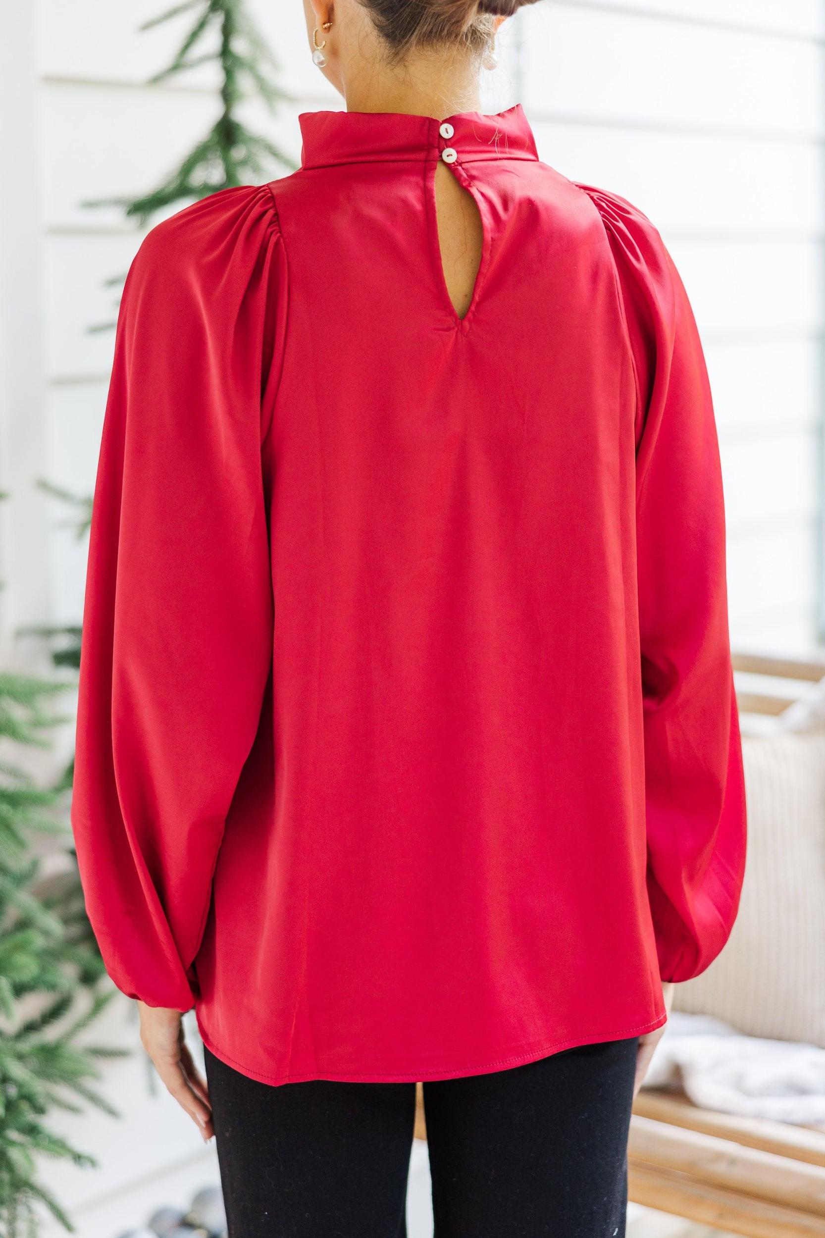 Embrace The Joy Red Satin Blouse Female Product Image