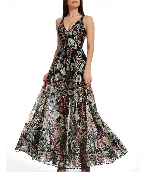Dress the Population Ariyah Floral Sequin Mesh V-Neck Sleeveless Gown Product Image