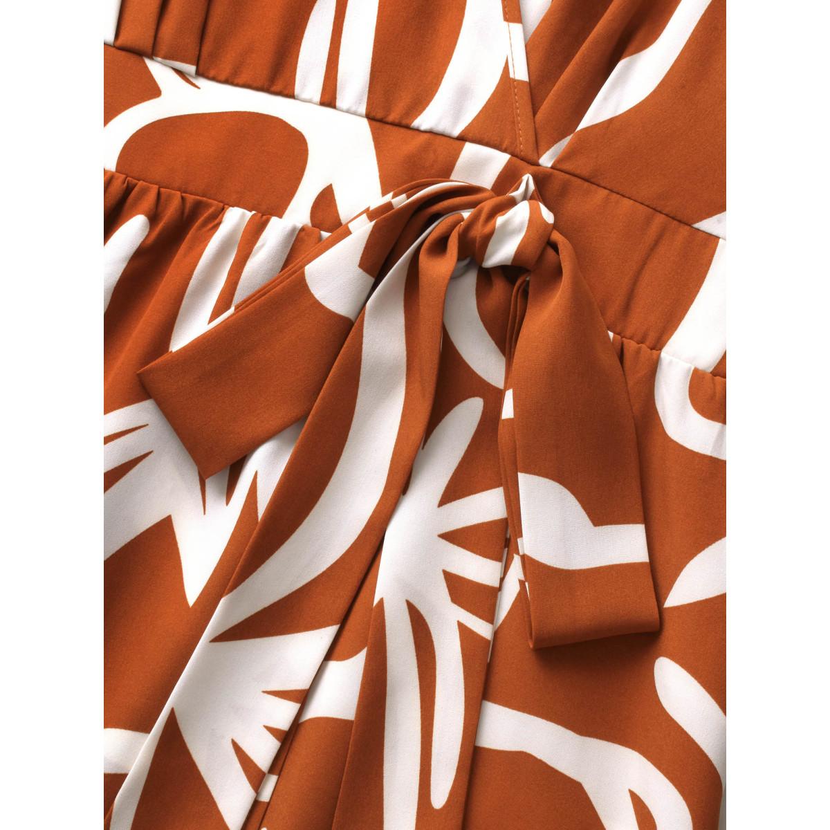 Plus Size Graffiti Overlap Collar Shirred Midi Dress Coral Women At the Office Overlapping Overlap Collar Short sleeve Curvy BloomChic 26/4X Product Image