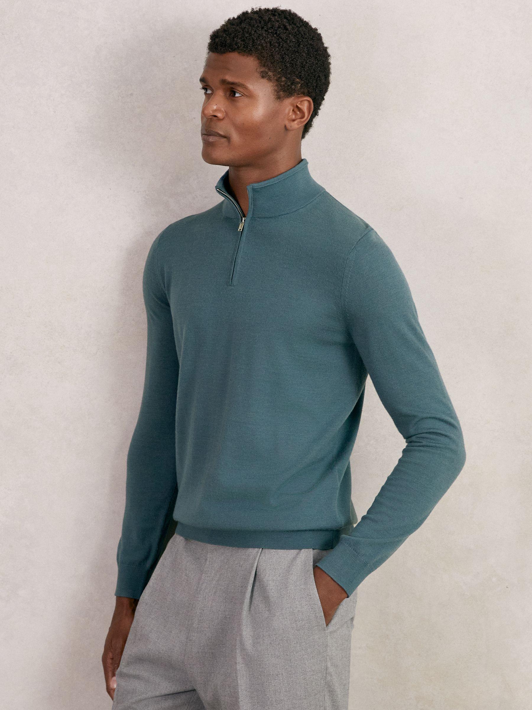 Merino Wool Half Zip Jumper in Orion Blue Product Image
