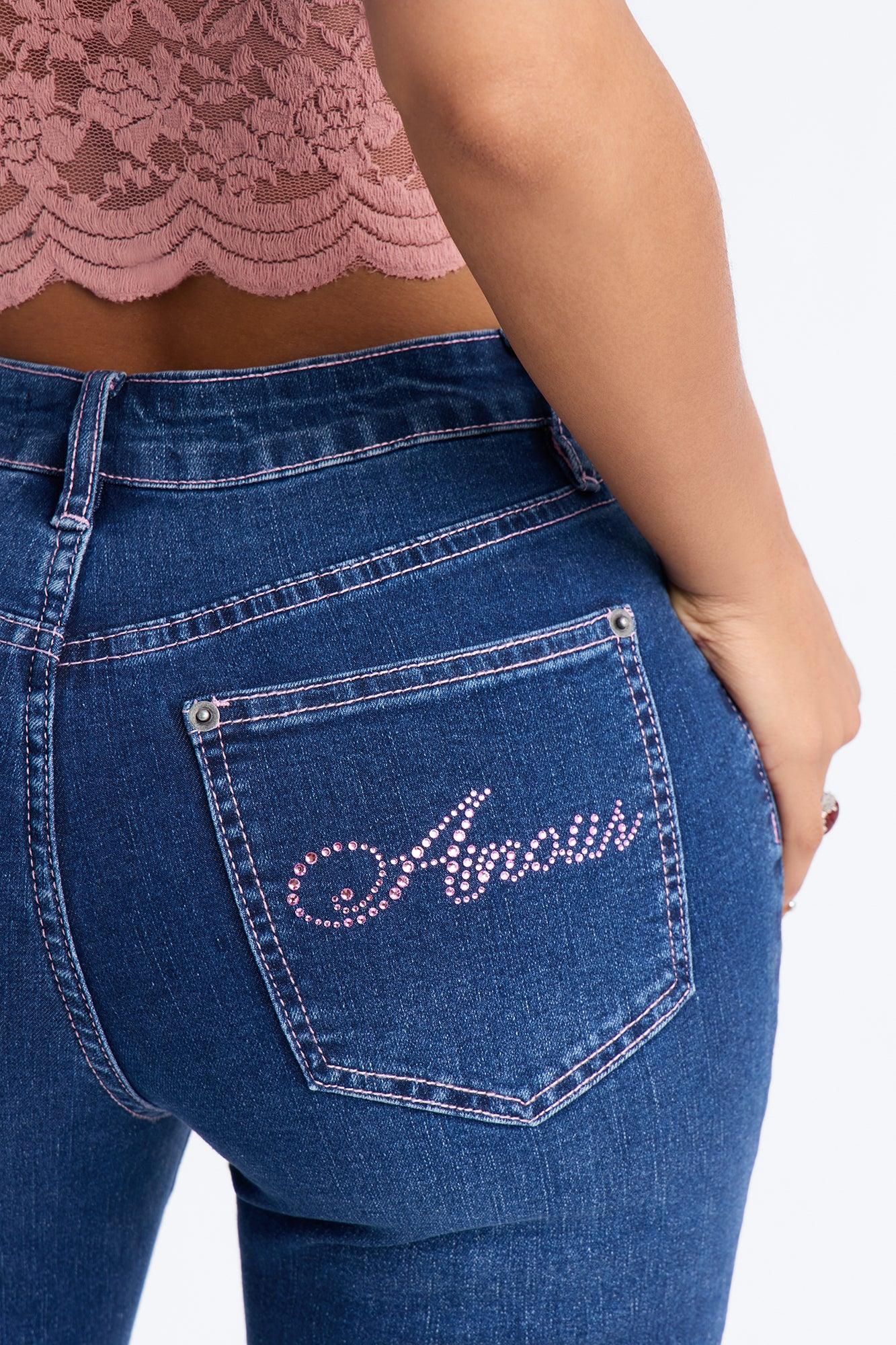 Amour Rhinestone Embellished Capri Jeans - Dark Wash Female Product Image