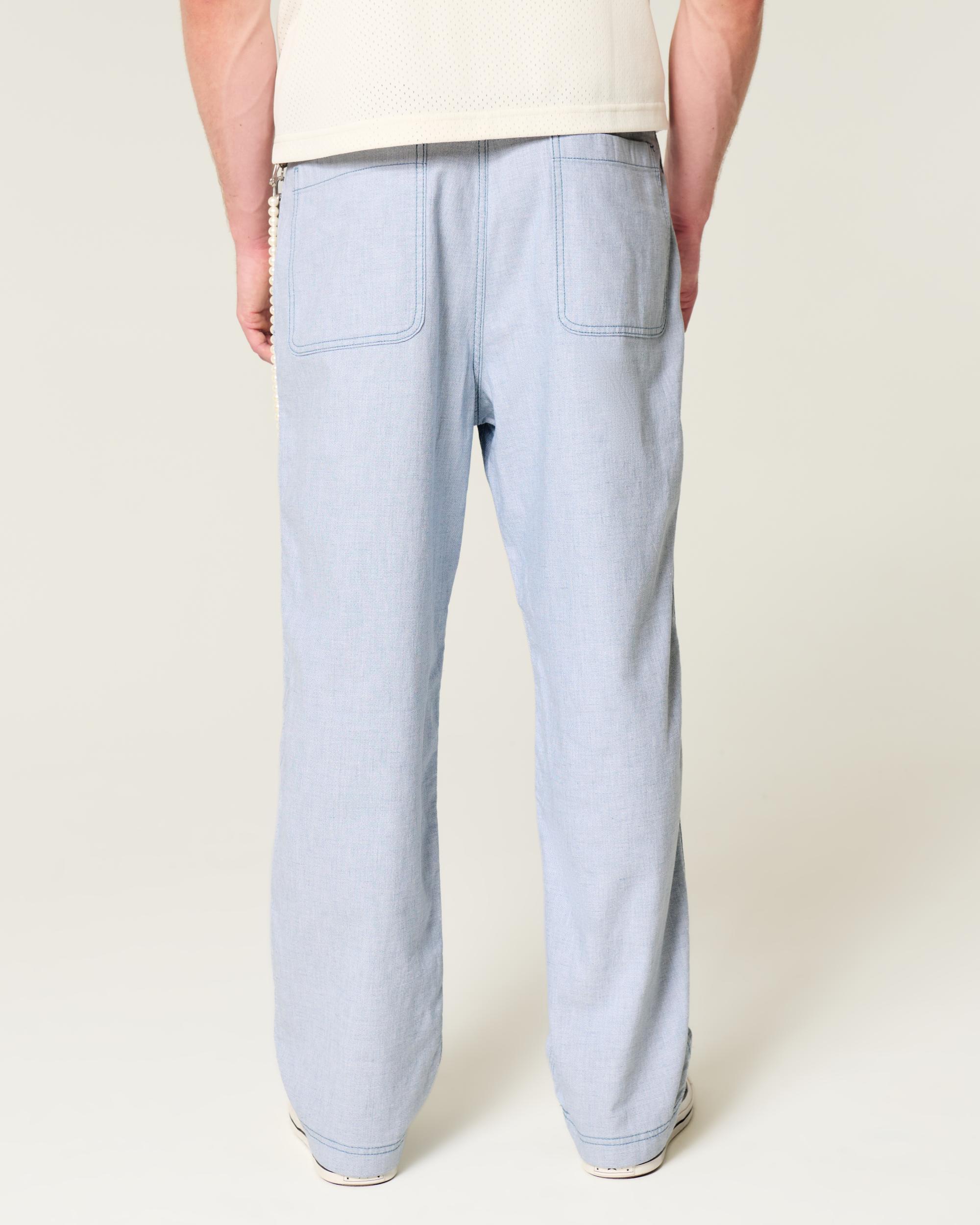 Linen-Blend Flex Waist Baggy Pants Product Image