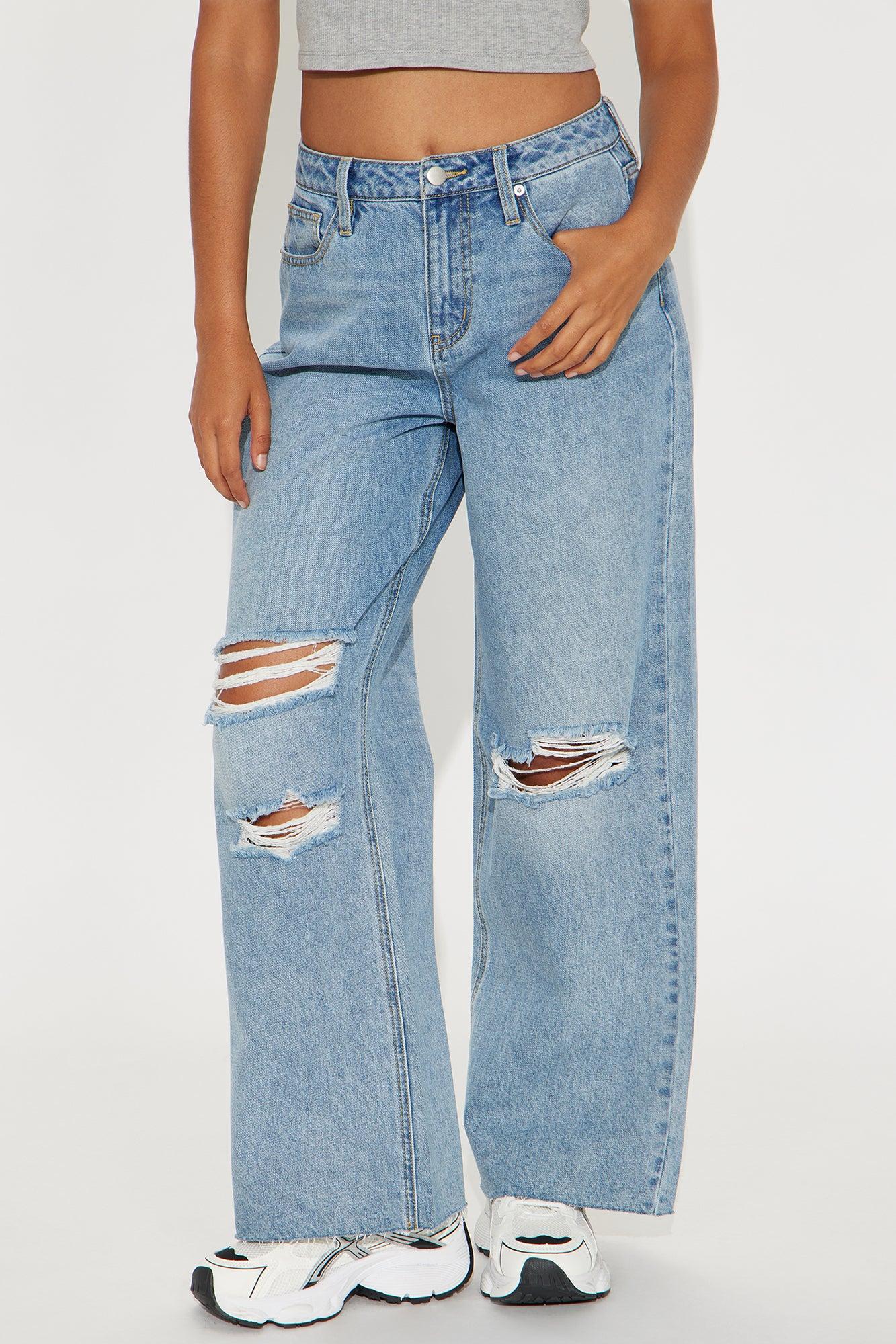 Petite Tough Love Baggy Ripped Straight Leg Jean - Medium Wash Female Product Image