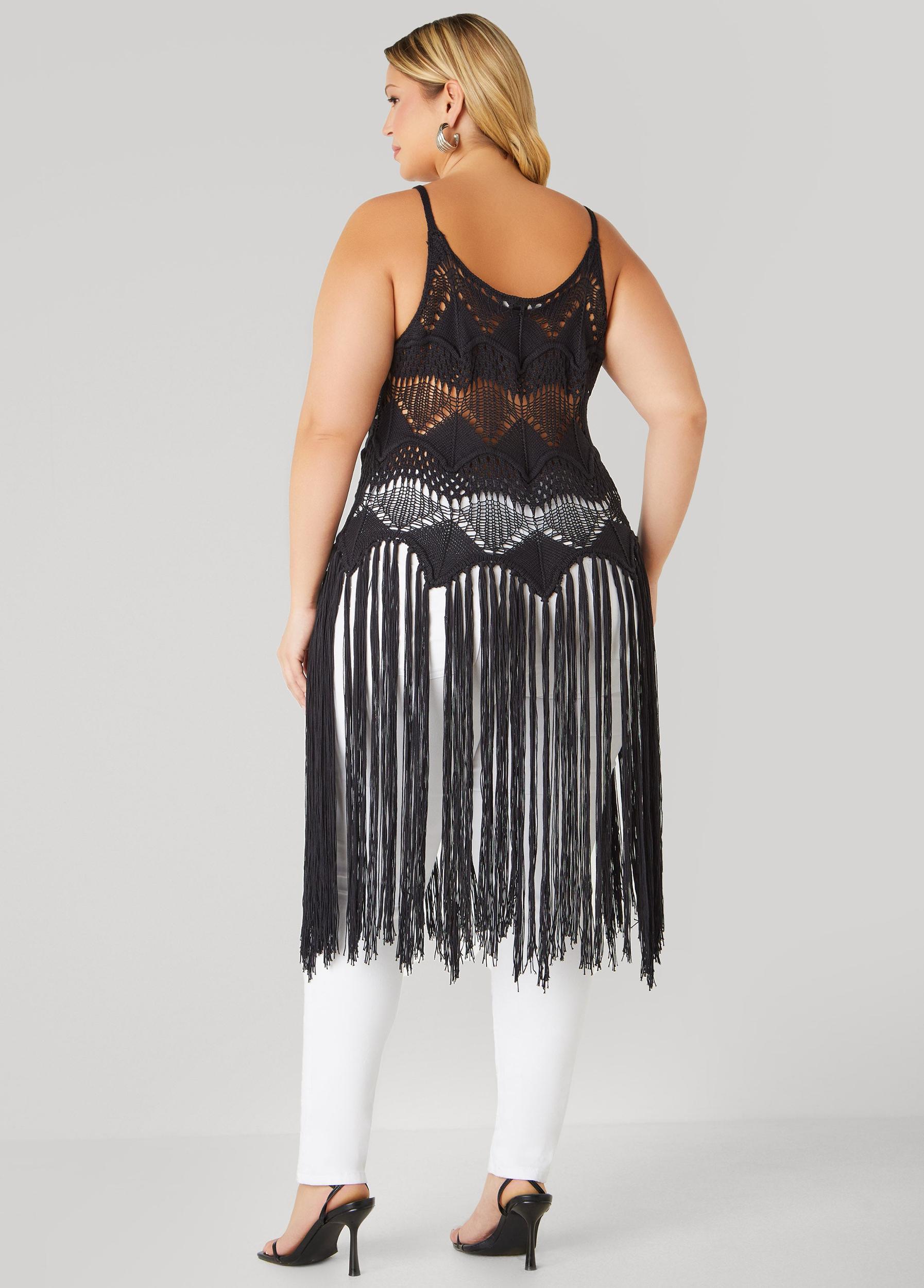 Plus Size Fringed Crochet Sweater Ashley Stewart Product Image