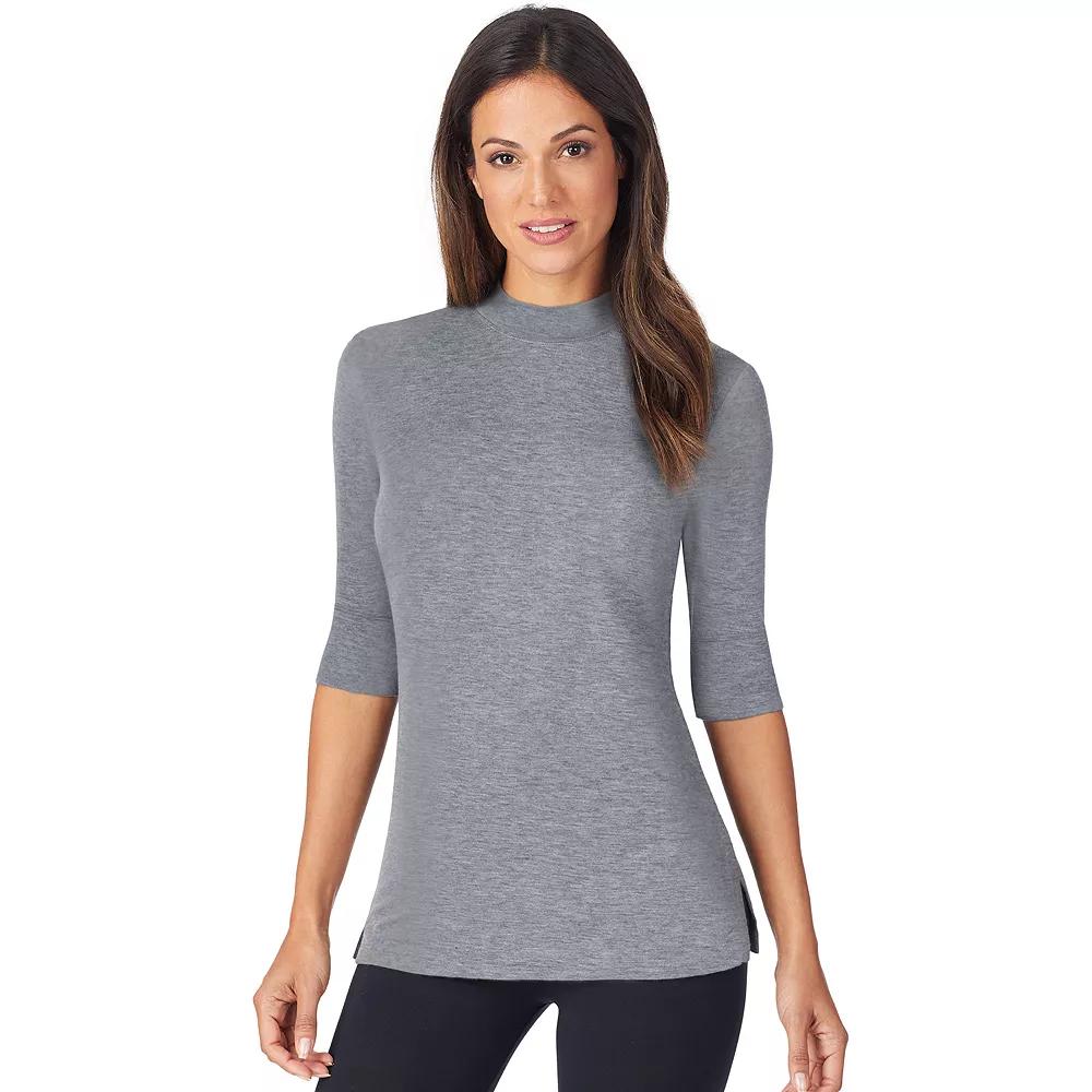 Women's Cuddl Duds® Softwear with Stretch Elbow Sleeve Mockneck Top, Size: Small, Grey Heather Product Image