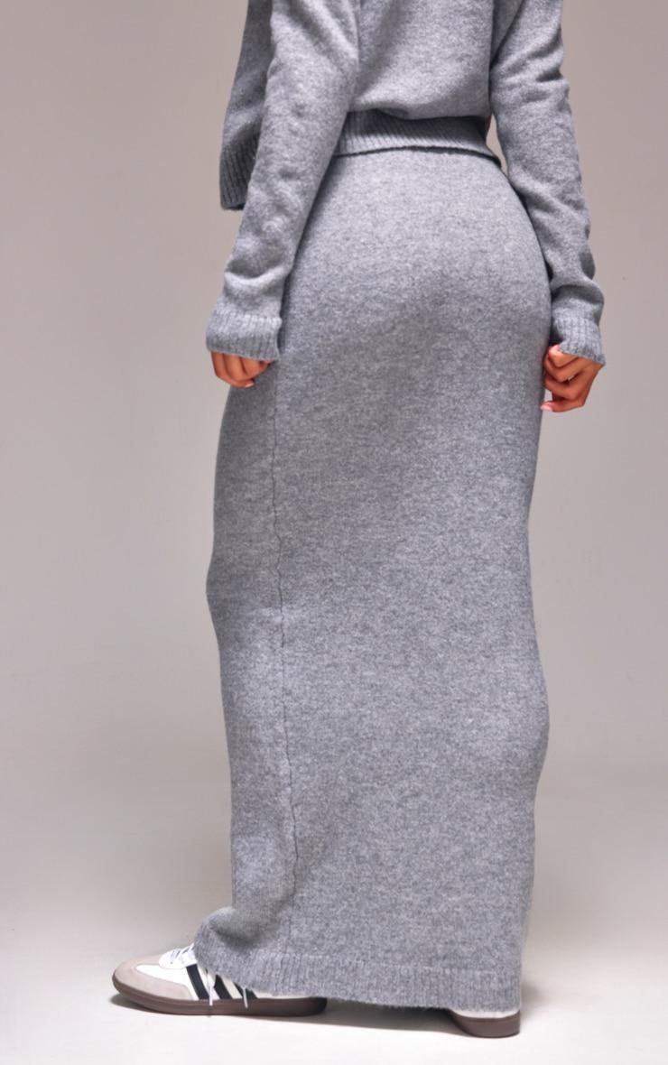 Ash Grey Melange Soft Knit Maxi Skirt Product Image