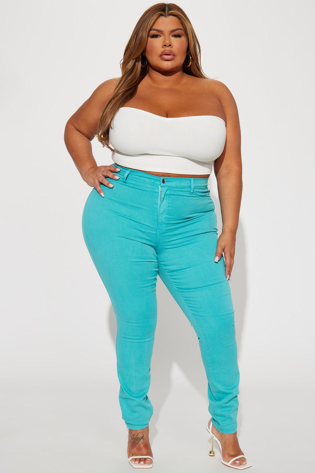 Classic Color High Waist Skinny Jeans - Aqua Product Image