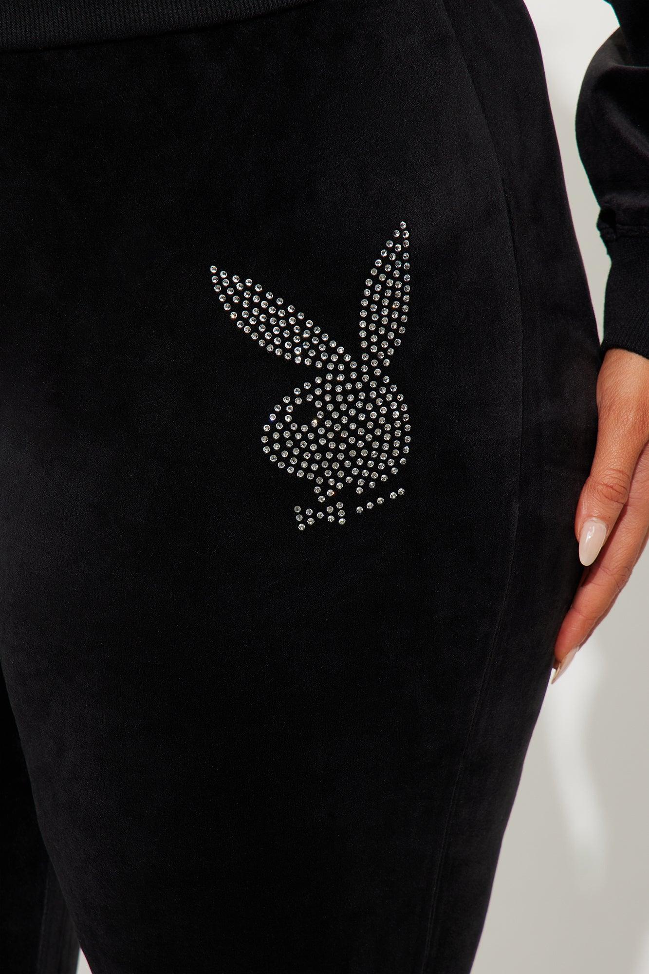 Playboy Snow Bunny Velour Flared Pant - Black Product Image