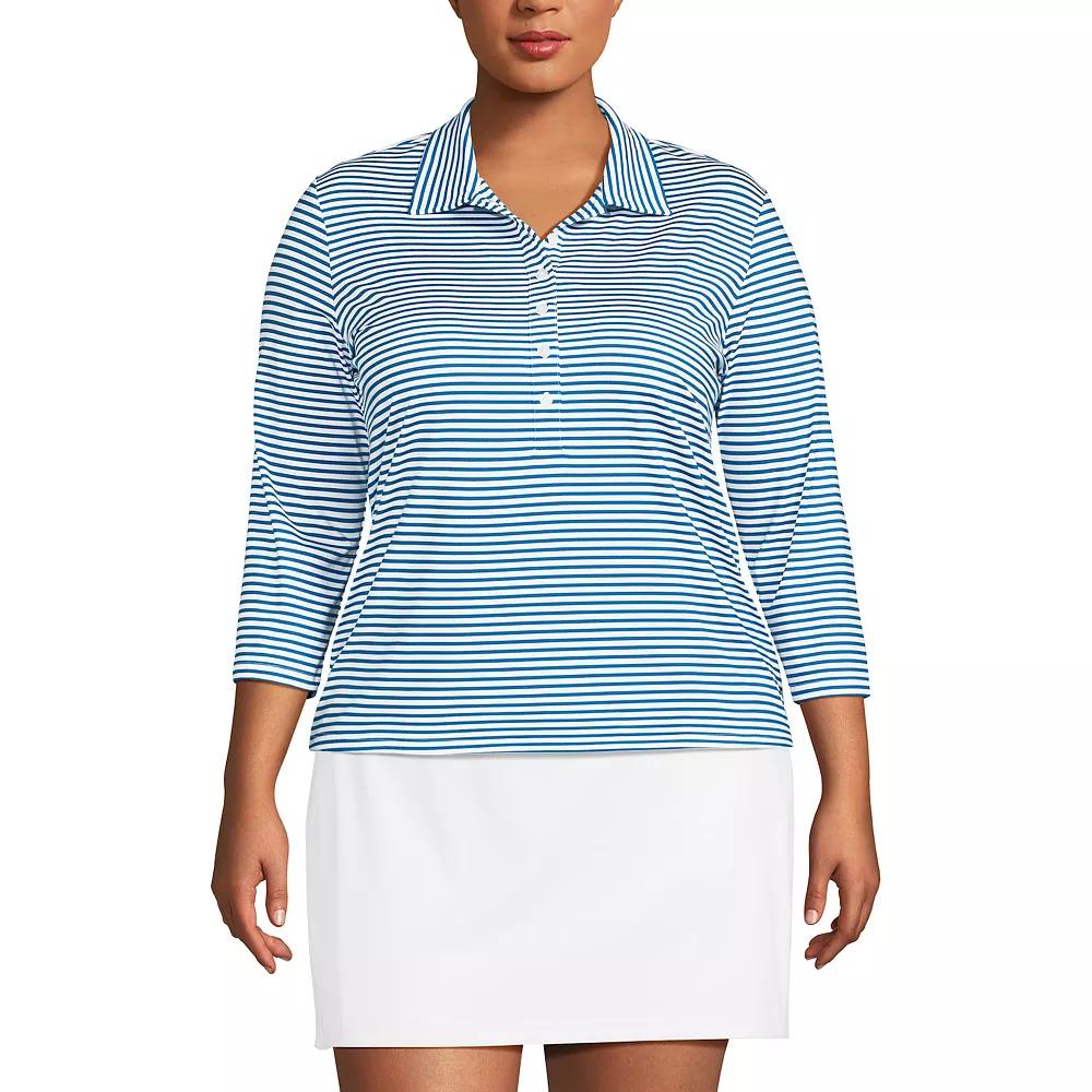 Plus Size Lands' End 3/4 Sleeve Active Polo Shirt, Women's, Size: 1XL, White Twilight Product Image
