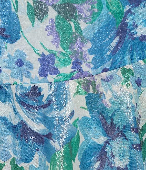 Adrianna Papell Petite Size Floral Glazed Chiffon Halter Neck Sleeveless Tiered Gown Product Image