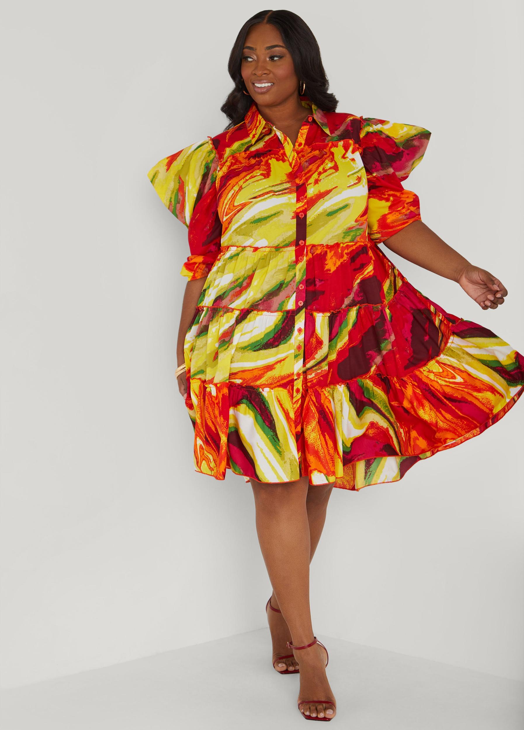 Ruffled Brushstroke Shirtdress Product Image