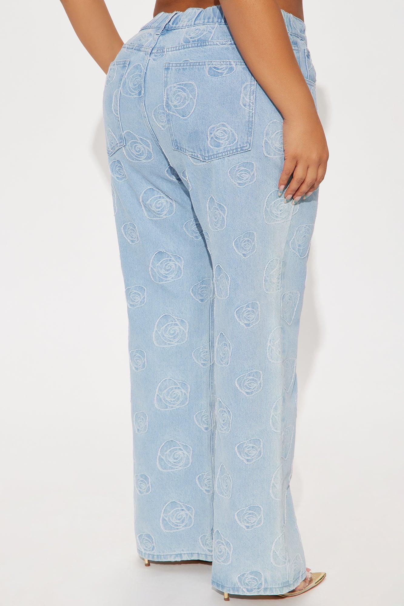 Floral Aura Low Rise Wide Leg Jeans - Light Wash Female Product Image