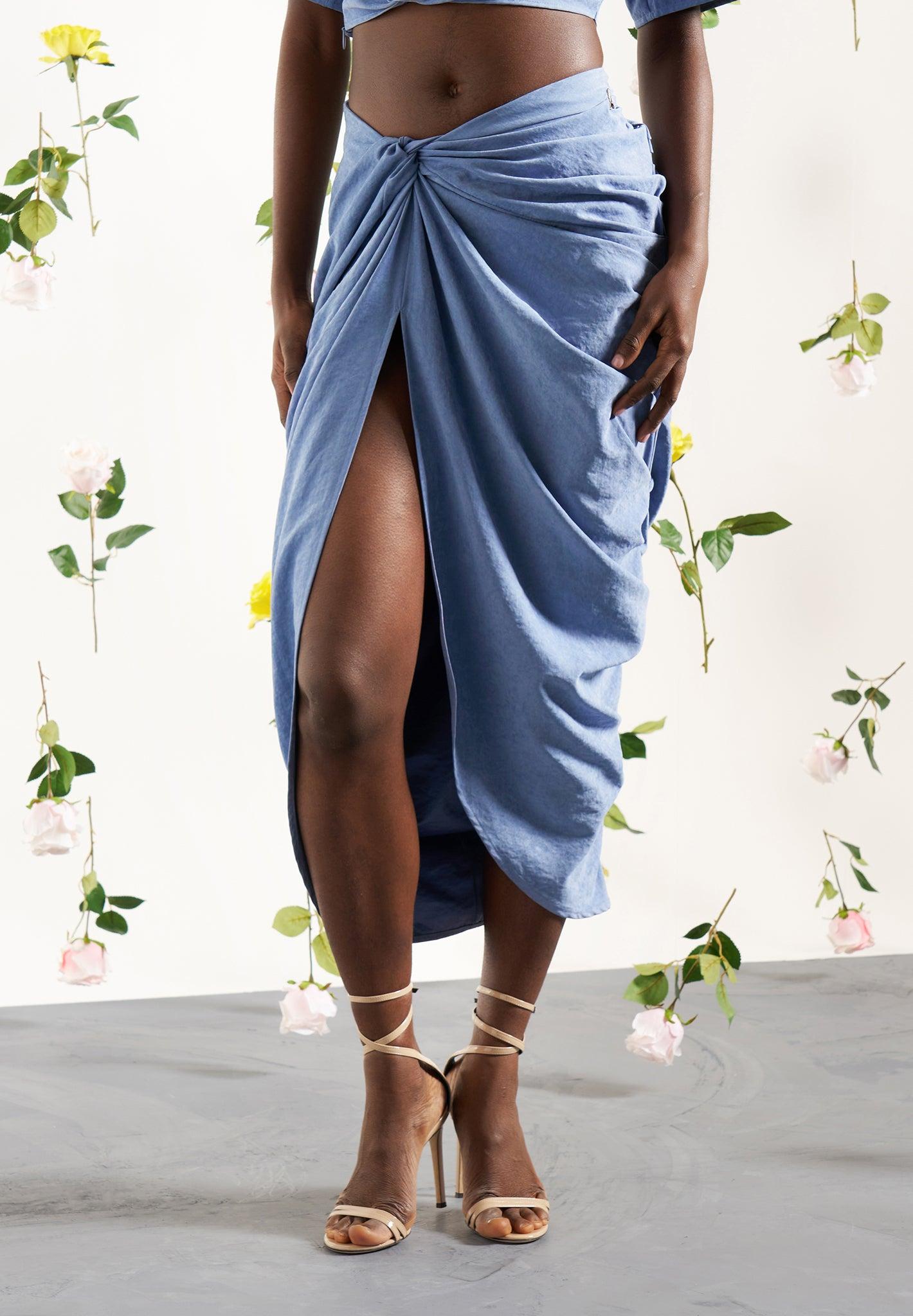 Asymmetric Drape Midaxi Skirt - Blue Female Product Image