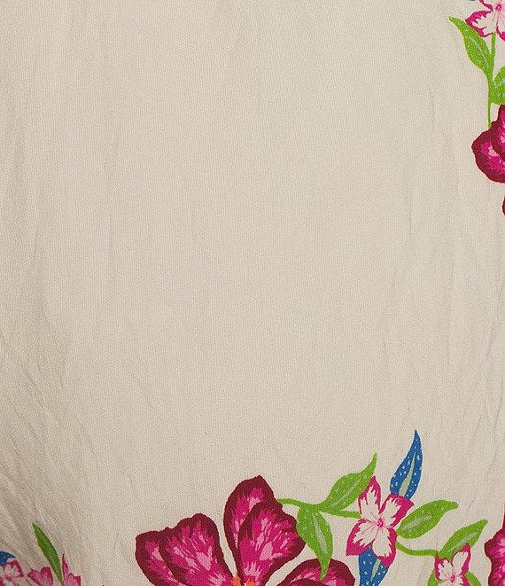 Skies Are Blue Floral Border Print Elastic Waist Coordinating Shorts Product Image