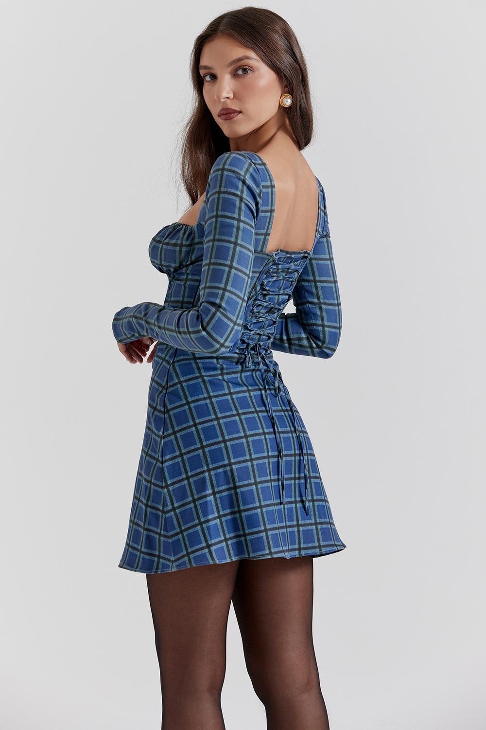 Malika  blue tartan corset mini dress Product Image