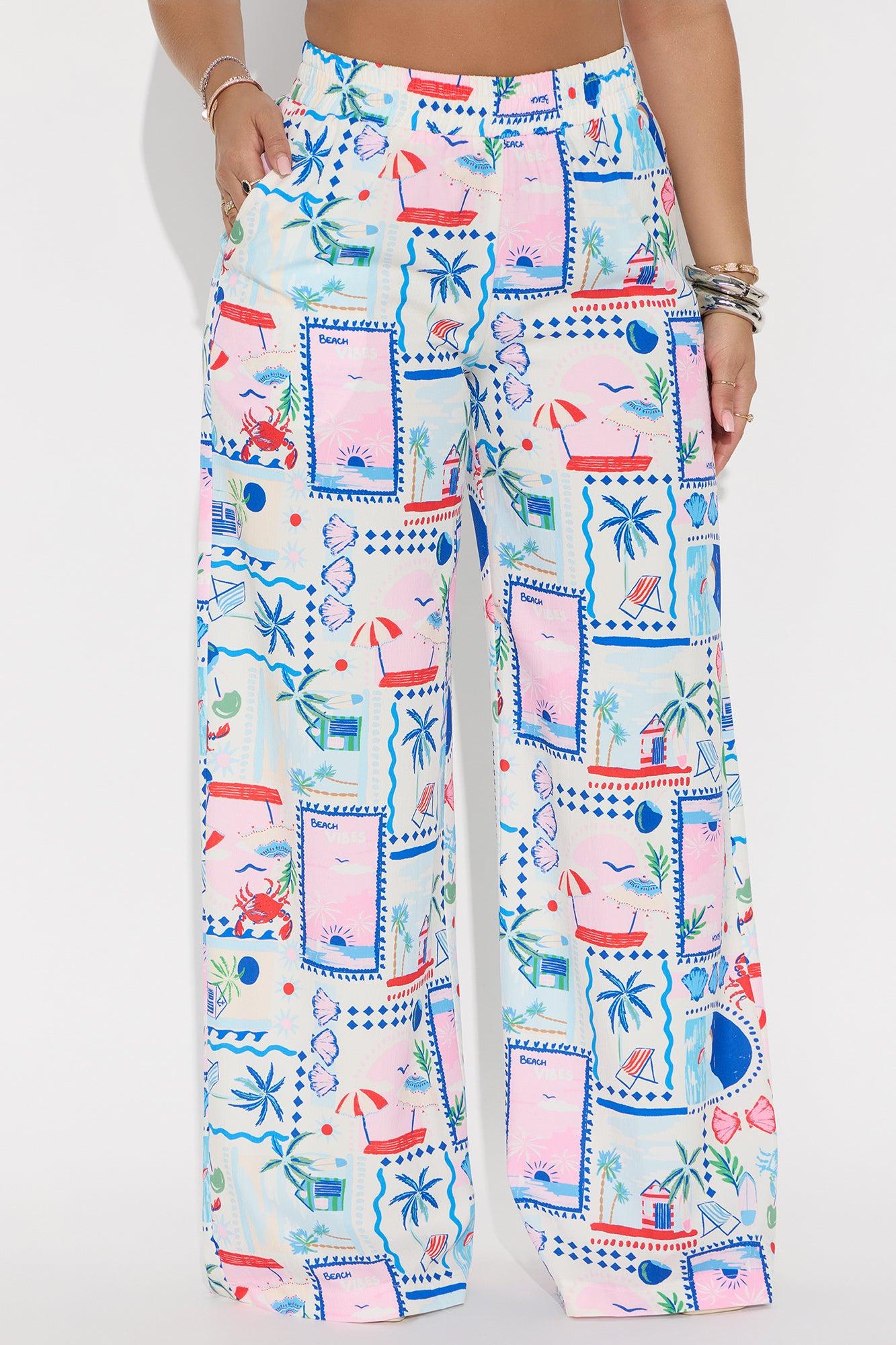 Only Beach Vibes Wide Leg Airflow Pant - White/combo Female Product Image