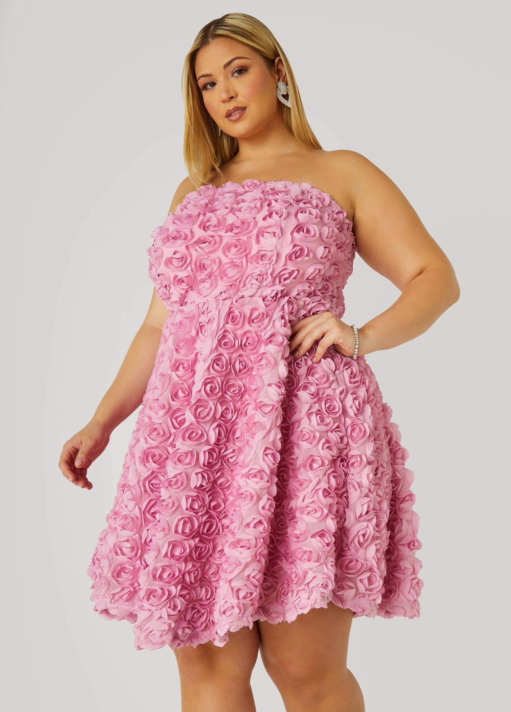 Plus Size Strapless Rosette A Line Dress Ashley Stewart Product Image